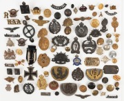 MILITARY BADGES & BUTTONS: Australian & Overseas mix including Australian 'Rising Sun' and British Royal Engineers cap badges, sterling silver Dept. of Defence 'Women of Australia' enamelled lapel badge by Stokes of Melbourne, 'France Libre' enamelled pin