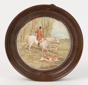 An antique Pratt ware English porcelain pot lid in timber frame, 19th century, 10.5cm diameter14.5cm diameter overall