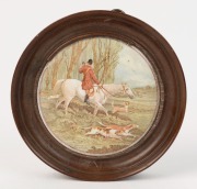 An antique Pratt ware English porcelain pot lid in timber frame, 19th century, 10.5cm diameter14.5cm diameter overall