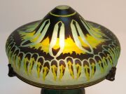 SCHNEIDER Art Deco cameo glass table lamp and shade with hand made wrought-iron gallery, early 20th century, engraved signature to base with pictorial amphora mark, 42cm high - 3