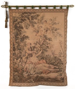 A French tapestry on brass rail, mid to late 20th century, ​​​​​​​132 x 100cm