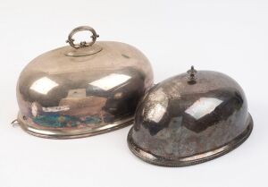 Two antique English silver plated meat covers, 19th century, the larger 35cm wide