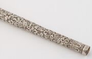 OOMERSI MAWJI (attributed) antique Indian silver parasol handle with beautiful and intricate repousse floral and bird designs, Bhuj, Kutch origin, 19th century, 45cm long, 365 grams total. PROVENANCE: Private Collection, Melbourne. - 4