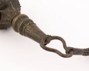 A bronze Toda buffalo bull necklace. A rare and old ceremonial tribal piece used in special religious festivals by the Toda tribe from the Nilgiri Hills, Tamil Nadu, South India, 19th century. Accompanied by an ornate carved wooden bracket from which to s - 5