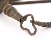 A bronze Toda buffalo bull necklace. A rare and old ceremonial tribal piece used in special religious festivals by the Toda tribe from the Nilgiri Hills, Tamil Nadu, South India, 19th century. Accompanied by an ornate carved wooden bracket from which to s - 7