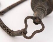 A bronze Toda buffalo bull necklace. A rare and old ceremonial tribal piece used in special religious festivals by the Toda tribe from the Nilgiri Hills, Tamil Nadu, South India, 19th century. Accompanied by an ornate carved wooden bracket from which to s - 8