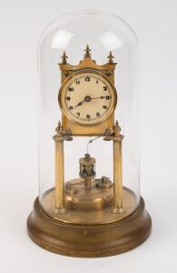 A German brass and glass dome anniversary clock with rotary disc pendulum, 20th century, 29cm high