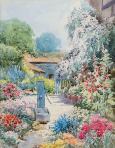 V. FAIRWEATHER (British, 20th century), I.) Greenwood Village Beds, II.) An Old World Garden, watercolours, signed lower left "V. Fairweather", 26 x 37cm and 35 x 27cm
