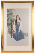 ARTIST UNKNOWN (Chinese School, 20th Century), (portrait of seated girl in blue dress), watercolour on paper, 100 x 59cm, 145 x 92cm overall - 2