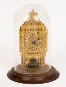 A German architectural skeleton clock, striking on a bell, in glass dome, 20th century, ​​​​​​​29cm high overall