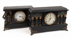 Two SESSIONS American mantel clocks in ebonized timber cases, early 20th century, the larger 27cm high, 43cm wide