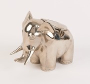 An elephant money box, nickel plated cast metal, circa 1920, 11.5cm high