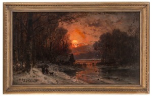 ADOLPH STADEMANN (Germany, 1824-1895), (winter sunset), oil on canvas laid down on board, signed lower left, ​​​​​​​61 x 109cm, 79 x 126cm overall