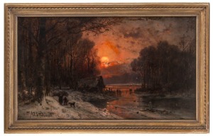 ADOLPH STADEMANN (Germany, 1824-1895), (winter sunset), oil on canvas laid down on board, signed lower left, 61 x 109cm, 79 x 126cm overall