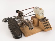 LORCH single footed German watch maker's lathe with Singer motor and foot peddle, together with five stepped bell collets and 12 x 6mm collets, ​​​​​​​29cm wide