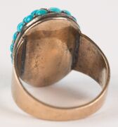 A Georgian gold ring pave set with turquoise, diamonds and seed pearls, early 19th century, ​​​​​​​9.8 grams total - 3