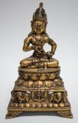 Buddha Sharvari Vajra seated bronze Tibetan Buddha with gilt finish holding a vajra, 18th/19th century, with inscription on the reverse,  37cm high - 2