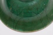 An antique Chinese celadon and jade green porcelain bowl with carved timber stand, 18th century or earlier, 7cm high, 19cm wide - 10