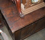 Elizabethan antique English oak monk's coffer with original iron lock, shackle hinges and carved front, late 16th century, 76cm high, 154cm wide, 60cm deep - 2