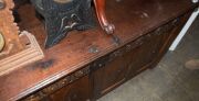 Elizabethan antique English oak monk's coffer with original iron lock, shackle hinges and carved front, late 16th century, 76cm high, 154cm wide, 60cm deep - 4