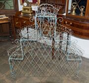 An antique English wirework plant stand, demi-lune form with three cascading shelves, late 19th century, ​​​​​​​120cm high, 112cm wide, 55cm deep - 5