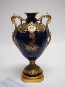 ROYAL WORCESTER&nbsp;antique porcelain blue and gilt mantel vase with hand-painted fruit vignette, signed "Chivers", black factory mark to base, 36cm high - 2