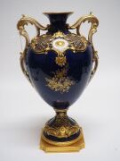 ROYAL WORCESTER&nbsp;antique porcelain blue and gilt mantel vase with hand-painted fruit vignette, signed "Chivers", black factory mark to base, 36cm high - 3