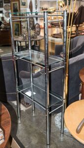 Modern glass and chrome shelving unit, 21st century, 165cm high, 67cm wide, 30cm deep