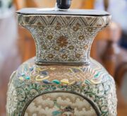 An antique Satsuma earthenware vase converted into a table lamp, 19th century, the vase 43cm high, 60cm overall - 4