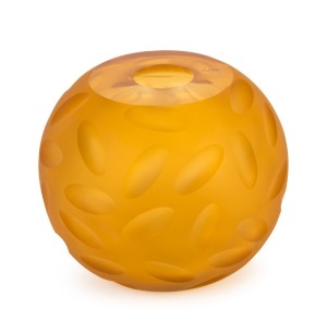 FORMIA "KALA" amber Satinato Murano glass vase, with original label, 16cm high, 17cm wide