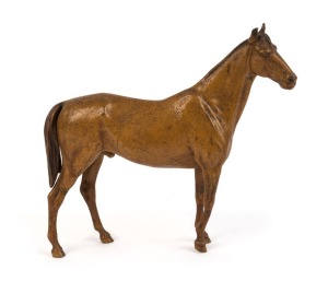JOSEF BERGMANN cast and patinated bronze stallion statue, circa 1900, stamped "B" in cartouche, 18cm high, 20cm long