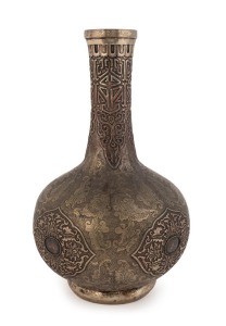 An antique Tibetan silver plated vase with ornate embossed and engraved decoration, 19th century, ​​​​​​​38cm high