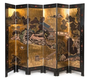 A Chinese six-fold screen, 20th century, 183cm high, 270cm wide