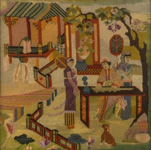 An antique Chinese wool work tapestry, 18th/19th century, 65 x 65cm overall