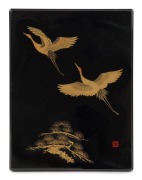 A Japanese lacquer ware document box decorated with flying cranes, 20th century, ​​​​​​​2cm high, 18cm wide, 23cm deep - 2
