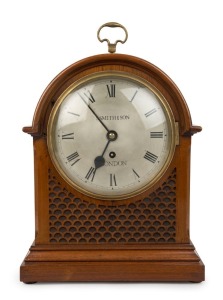 An Edwardian antique English bracket clock, single train London made fusee movement, with Roman numerals in walnut case, dial marked "S. SMITH & SON, LONDON", circa 1910, 40cm high