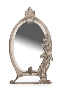 W.M.F. German Art Deco silver plated table mirror with figural frame, early 20th century, 42cm high