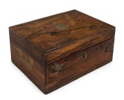 An impressive antique rosewood travel box fitted with lift-out tray housing sterling silver jars and manicure set, all housed in original leather outer case, made in London, circa 1823, 16cm high, 31cm wide, 23cm deep overall - 2