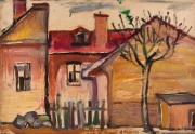 ABRAHAM MANIEVICH (Belarus, USA, 1881 - 1942), Study in Houses,  oil on board, signed "A. Manievich" at base, 34 x 49cm; overall 41 x 56cm. Accompanied by notes and research from a previous owner. The painting may be unfinished.