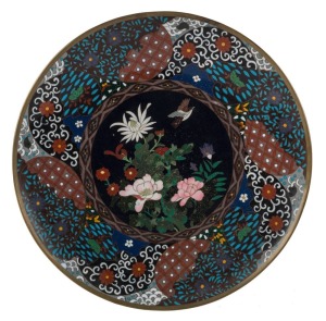 An antique Japanese cloisonne plate, Meiji period, 19th century, 30cm diameter