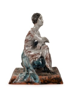 SUSI SINGER (1894-1955), Austrian pottery statue of a seated lady, circa 1920, with Wiener Werkstätte monogram impressed mark, 19.5cm high