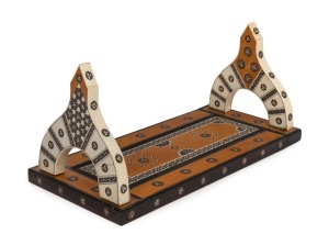 An antique Indian Sideli mosaic adjustable bookstand, ivory, silver, ebony and sandalwood, circa 1870, 10.5cm high, 23cm wide when closed