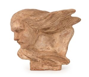 A French Art Deco terracotta bust, signed (illegible), 31cm high, 34cm long