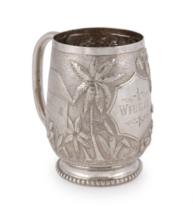 An antique Indian silver christening mug by J. BOSECK & Co. of Calcutta, 19th century, 8cm high, 134 grams