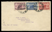 1934 (SG.150-52) Macarthur set (corner fault 2d) tied to plain FDC by BURWOOD (NSW) '1NO34' FD datestamps, fine overall, Cat. $675. - 3