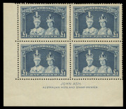 1937-49 (SG.176-178) 5/- to £1 Robes (Thick Paper) Ash Imprint blocks of 4, fall blocks with lower units MUH, upper units Mint. (12). - 3