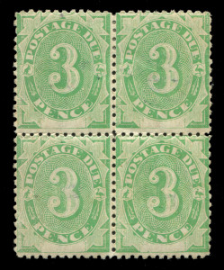 Postage Dues: 1902 (SG.D4) Wmk Crown/NSW, 3d Emerald-Green, block of 4, wmk inverted, lower units MUH, Cat £200++.