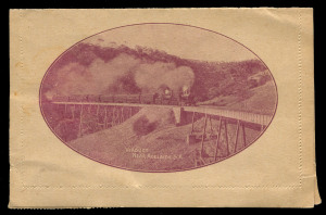 Letter Cards: 1911 1d + 1d Full-Face Design Reply Lettercard, reply halves (2) comprising unused with 'Queen's Gardens, Perth, W.A.' illustration; also 'Viaduct near Adelaide, S.A.' (corner fault) postally used in 1911 from Moonta (SA) to Wallaroo Mines (SA); BW:LC13 - Cat. $1000+.