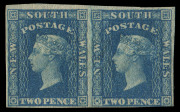 NEW SOUTH WALES: 1856-60 (SG.110) 2d blue, Imperforate horizontal pair with large-to-close margins. Delightful, fresh Mint o.g. condition. (2). Cat.&pound;750. - 3