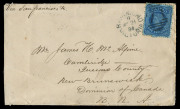 VICTORIA - Postal History: 1884 (May 21) cover to Cambridge, Brunswick (British North America) with 1/- Bell, tied by Richmond (Vic) duplex, paying 6d per &frac12;oz double-rate via San Francisco, on reverse MELBOURNE, NORTON STATION & NARROW transit datestamps, - 2